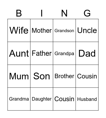 Family Bingo Card