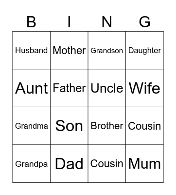 Family Bingo Card