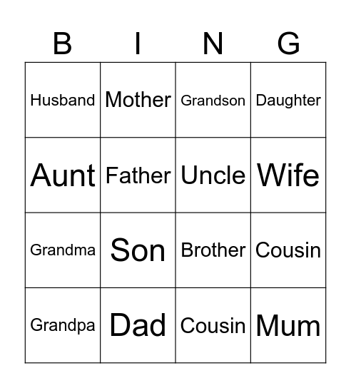 Family Bingo Card