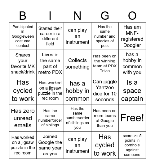 Untitled Bingo Card