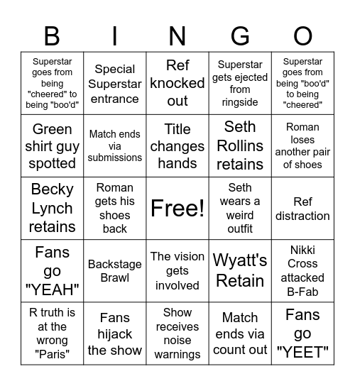 Clash In Paris Bingo Card