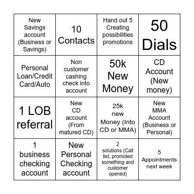 $100 Bingo Card