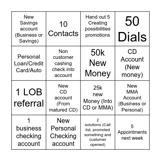 $100 Bingo Card