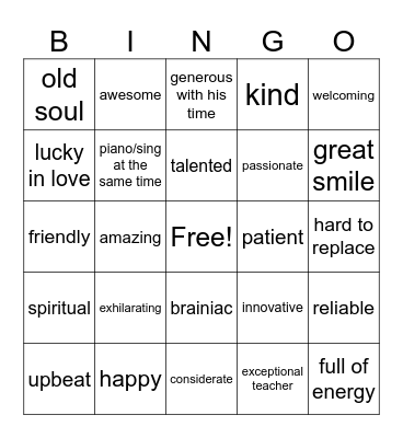 Nick Burbo Bingo Card