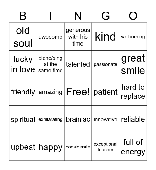 Nick Burbo Bingo Card