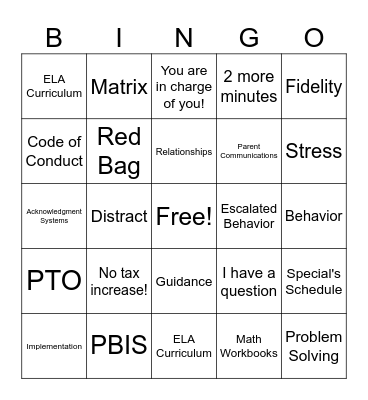 Professional Learning Bingo Card