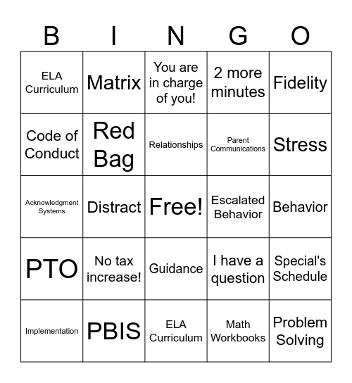 Professional Learning Bingo Card