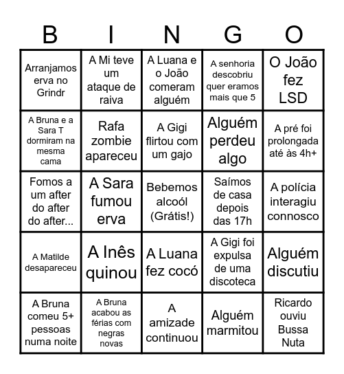 Vigou Bingo Card