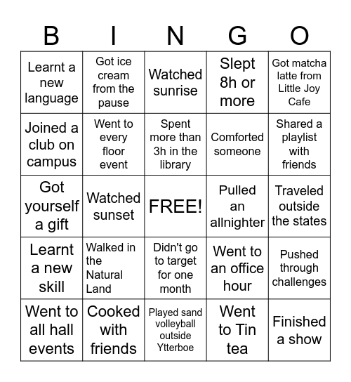 Fall Semester, 2nd floor South (R240-R278) Bingo Board Bingo Card