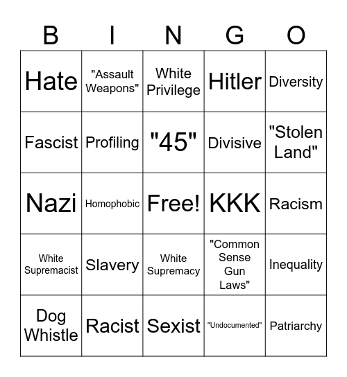 Low IQ Leftist Buzzword Bingo Card