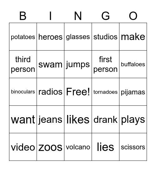 Noun Bingo Card