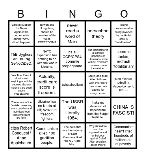 shitlib arguments Bingo Card