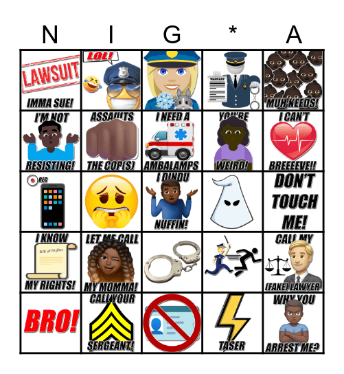 Hard R Police Video BINGO Card
