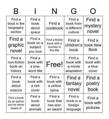 Directions: 1. Find books that interest you and try for a bingo or two before time runs out. Each book may only go in one square. Use eRead Illinois and/or the IMC Catalog. Write the book titles AND author last names in the squares. 2. Circle the two b Bingo Card