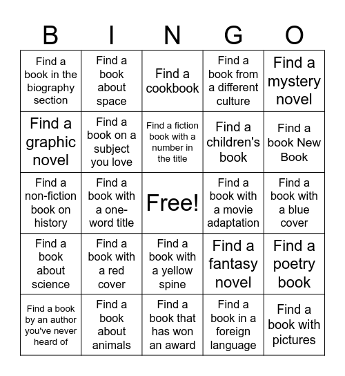 Directions: 1. Find books that interest you and try for a bingo or two before time runs out. Each book may only go in one square. Use eRead Illinois and/or the IMC Catalog. Write the book titles AND author last names in the squares. 2. Circle the two b Bingo Card