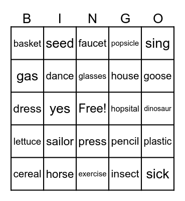 /s/ in all positions Bingo Card