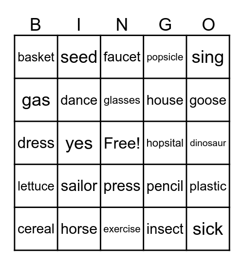 /s/ in all positions Bingo Card
