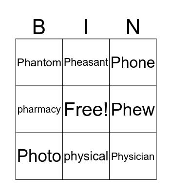 Ph Beginnings Bingo Card