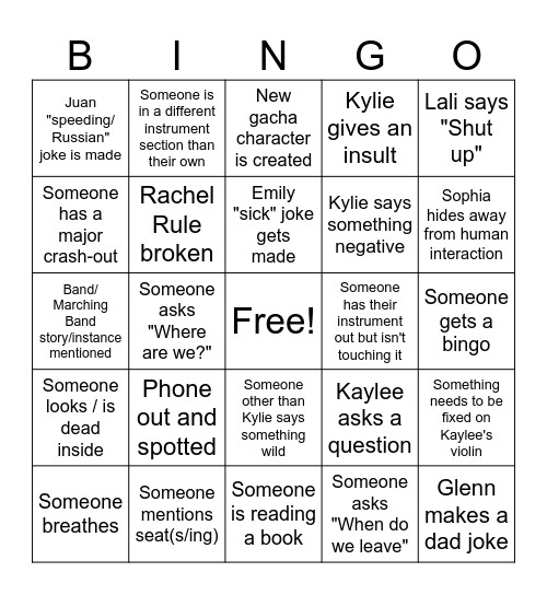 Orchestra in a Nutshell Bingo Card