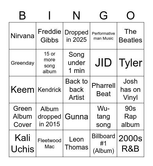 Music Bingo Card