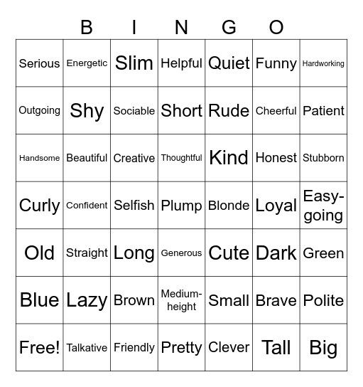 appearance and personality Bingo Card