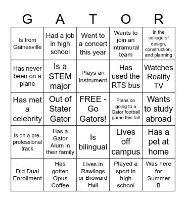 First Year Florida Bingo Card