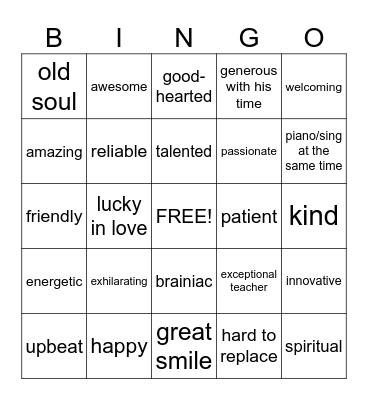 Nick Burbo BINGO Card