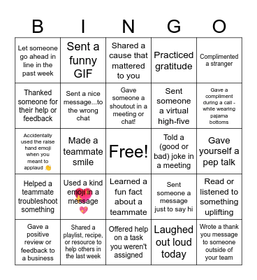 Random Acts of Bingo Card
