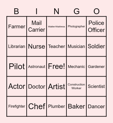 Occupations Bingo Card