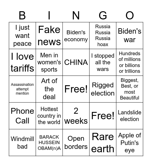 Trump Bingo Card