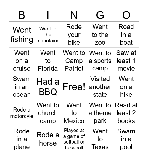 Welcome Back to School Bingo Card
