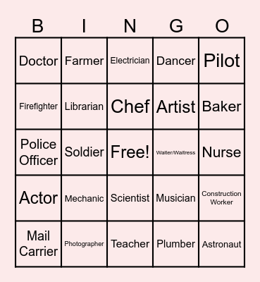Occupations Bingo Card