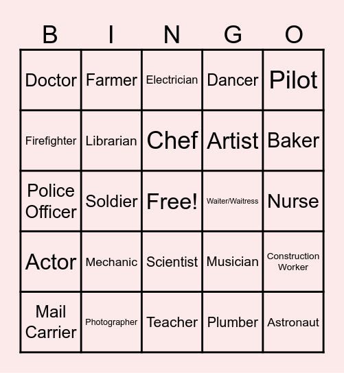 Occupations Bingo Card
