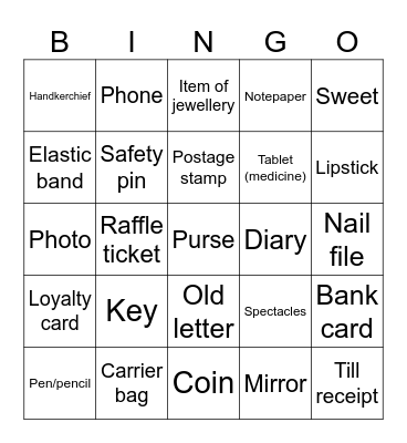 Widdrington WI Handbag Bingo Card