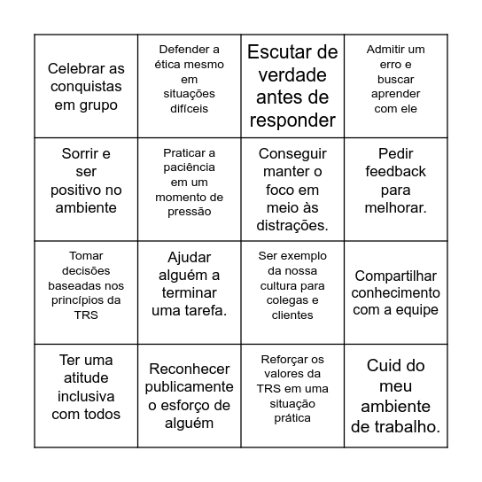 Bingo: Valores - TRS Bingo Card