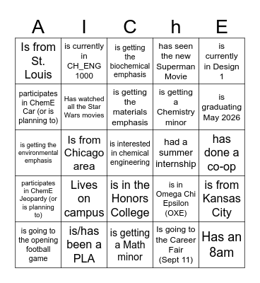 AIChE Bingo Card