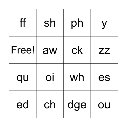 Sound Review Bingo Card