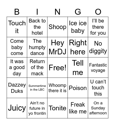 90s party jams Bingo Card