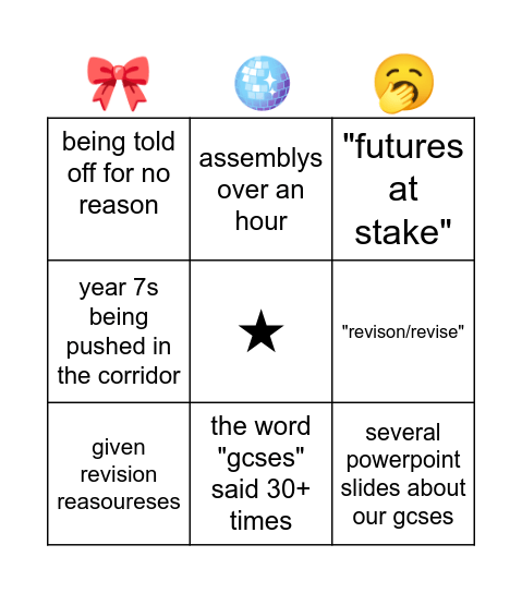 evies year 11 bingo Card