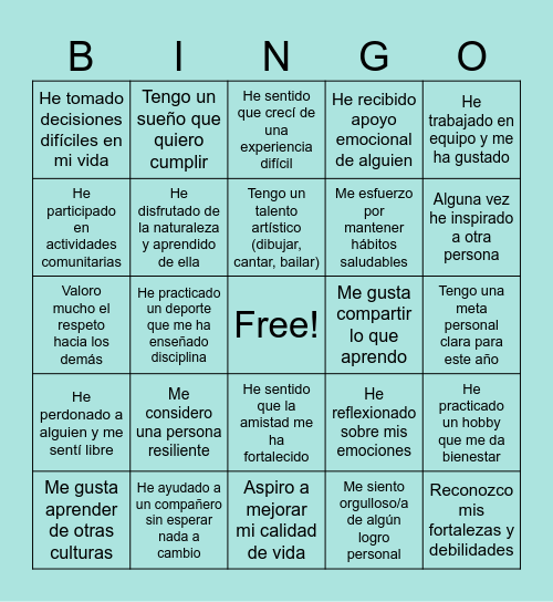 BINGO DESARROLLO HUMANO Bingo Card
