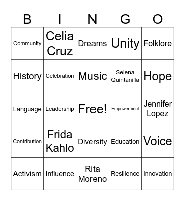 Hispanic Heritage Month Bingo Card