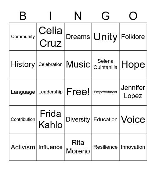 Hispanic Heritage Month Bingo Card