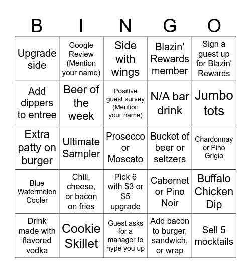Buffalo Bingo (Bartender) Bingo Card