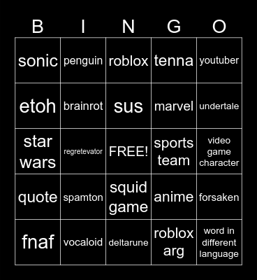 wplace bingo Card