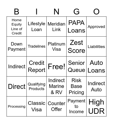 Underwriting Fun Committee Event Bingo Card