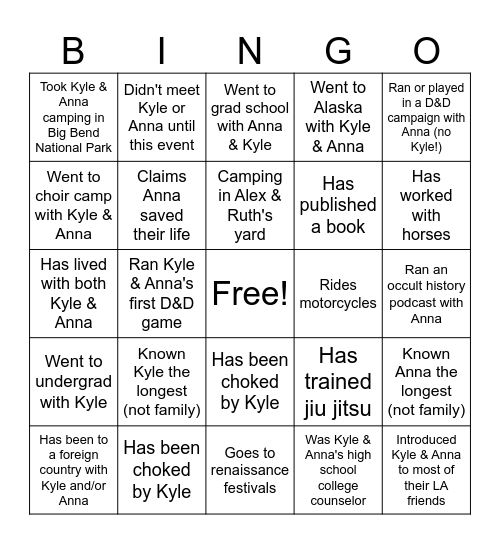 Kyle & Anna Wedding Bingo Card