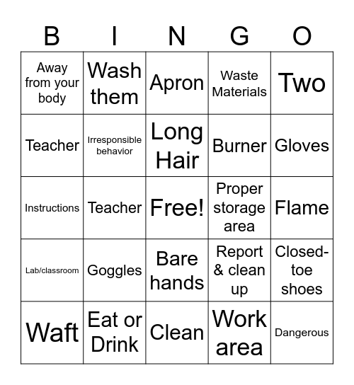 Lab Safety Bingo Card