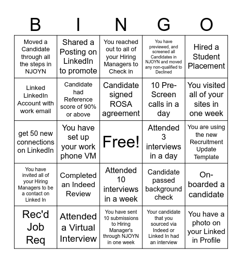 Recruiter Bingo Card
