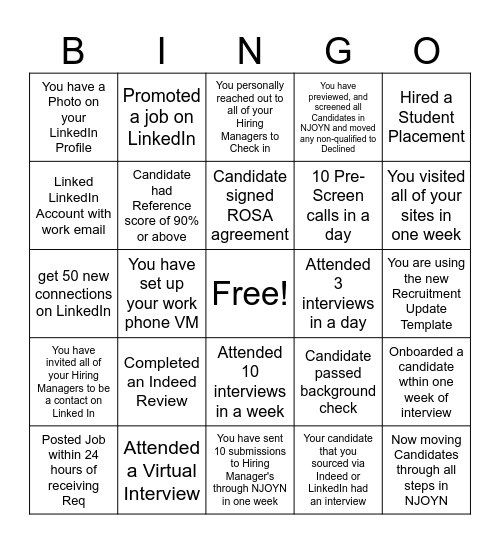 Recruiter Bingo Card