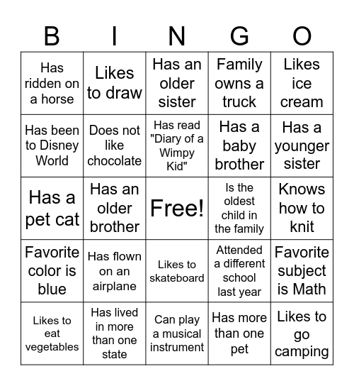 Classmate Bingo Card